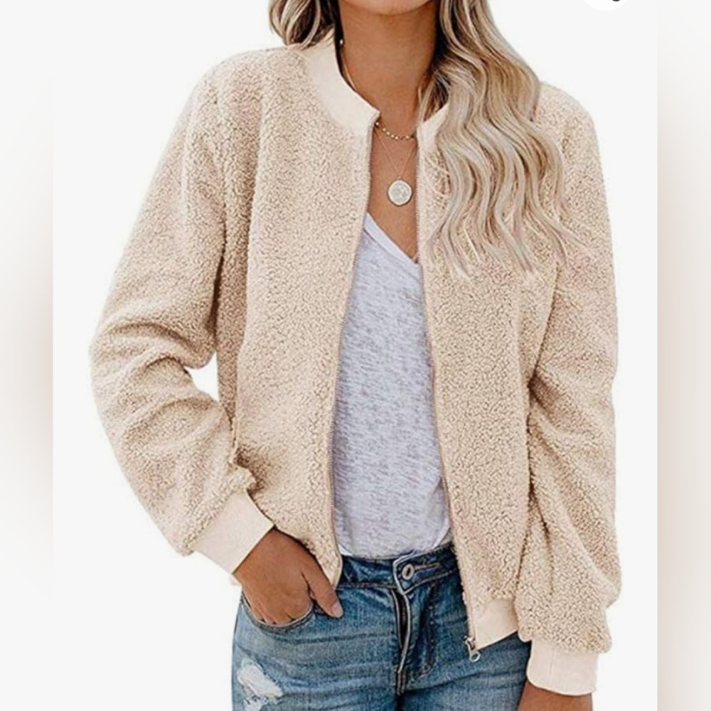 MIROL Women's Sherpa Fleece Jacket Faux Fuzzy Long Sleeve Casual Zip Up Bomber